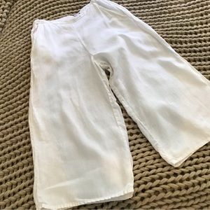 White Linen Capri Wide Leg Pants Size Small